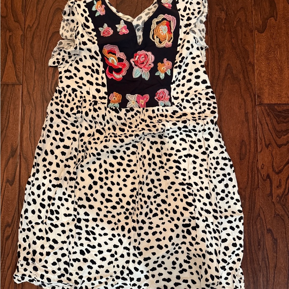 Floral Embroidered Polka Dot Dress